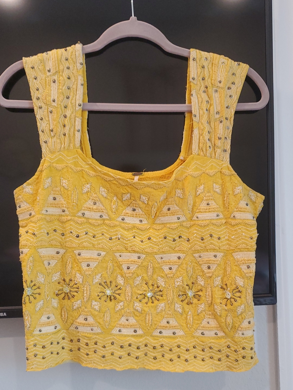 Free People Bright Yellow Embellished Cropped Tank